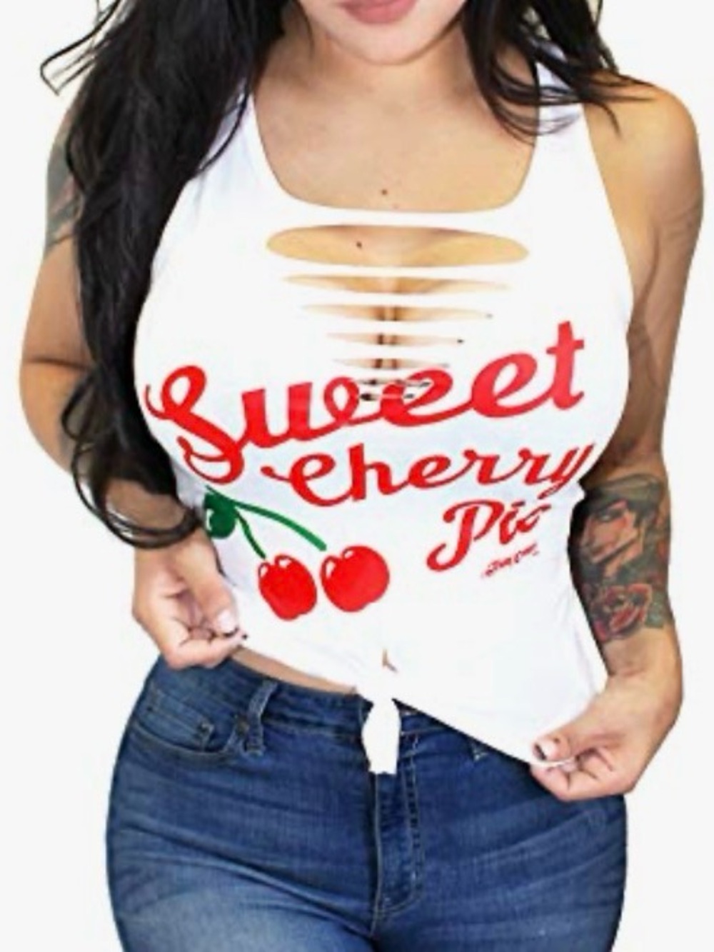 Sweet Cherry Pie Graphic tie-front Tank Top